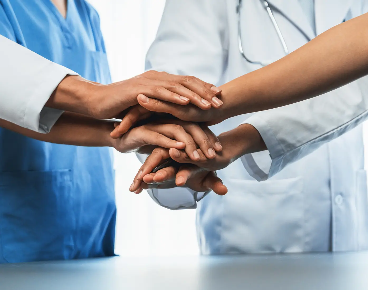 Cooperation of people in the medical community teamwork with a hands