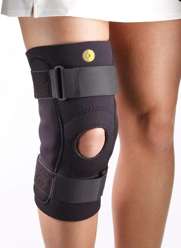 Black knee support with straps