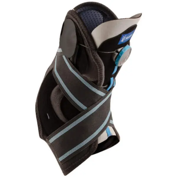 Black knee support with blue accents