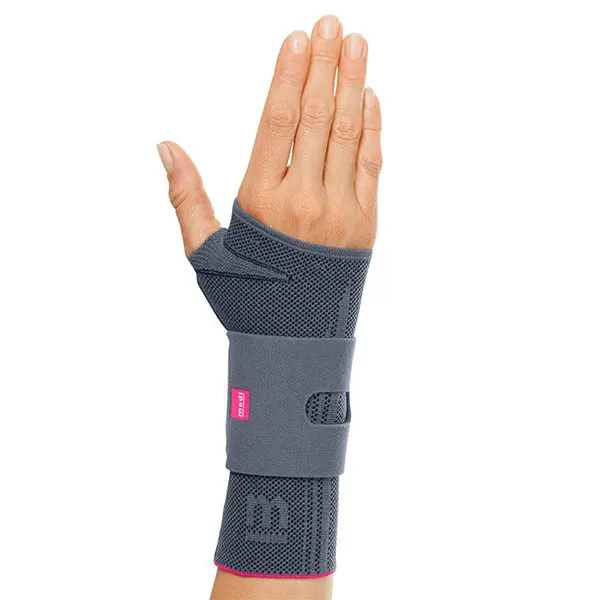 Wrist brace on raised hand