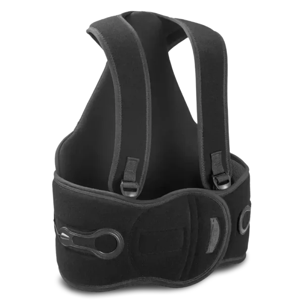Back support brace on black background