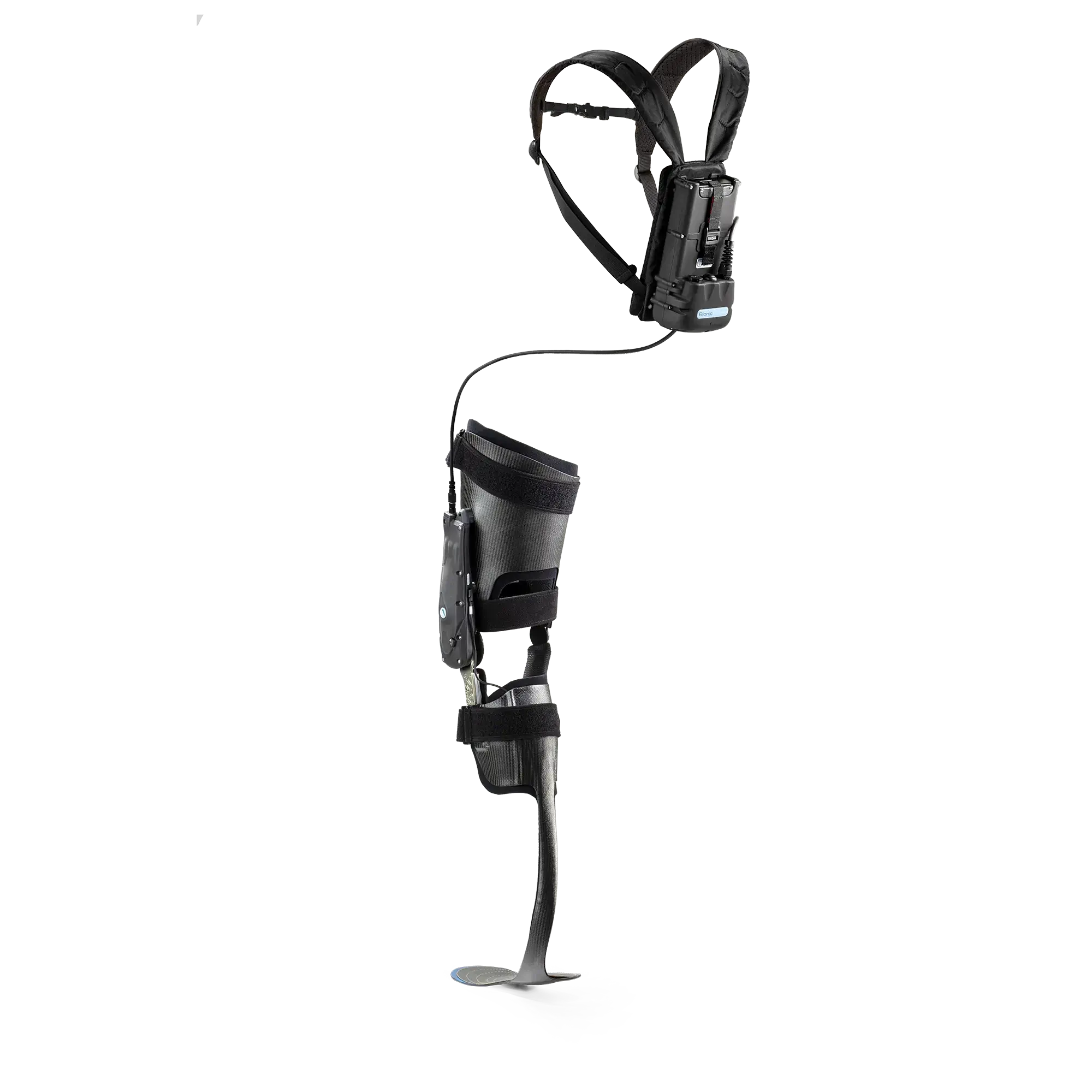 Robotic exoskeleton leg on black background