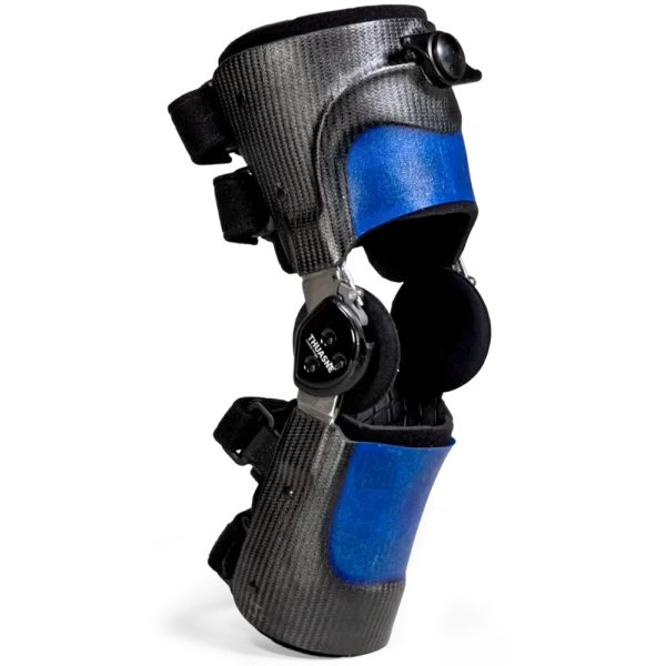 Stylish knee brace featuring blue accents